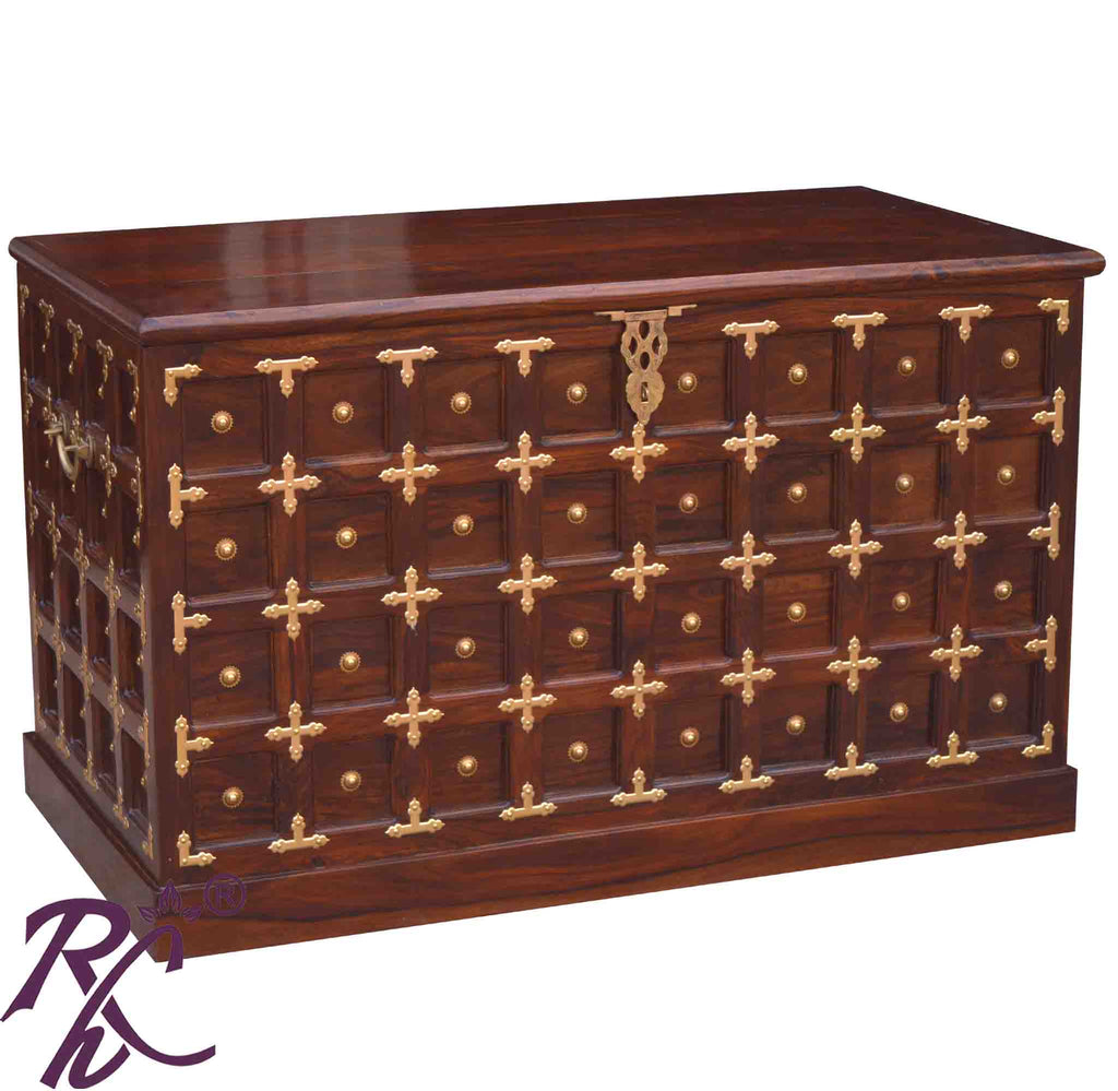 Solid Wood Brass Work L+T Design Blanket Box