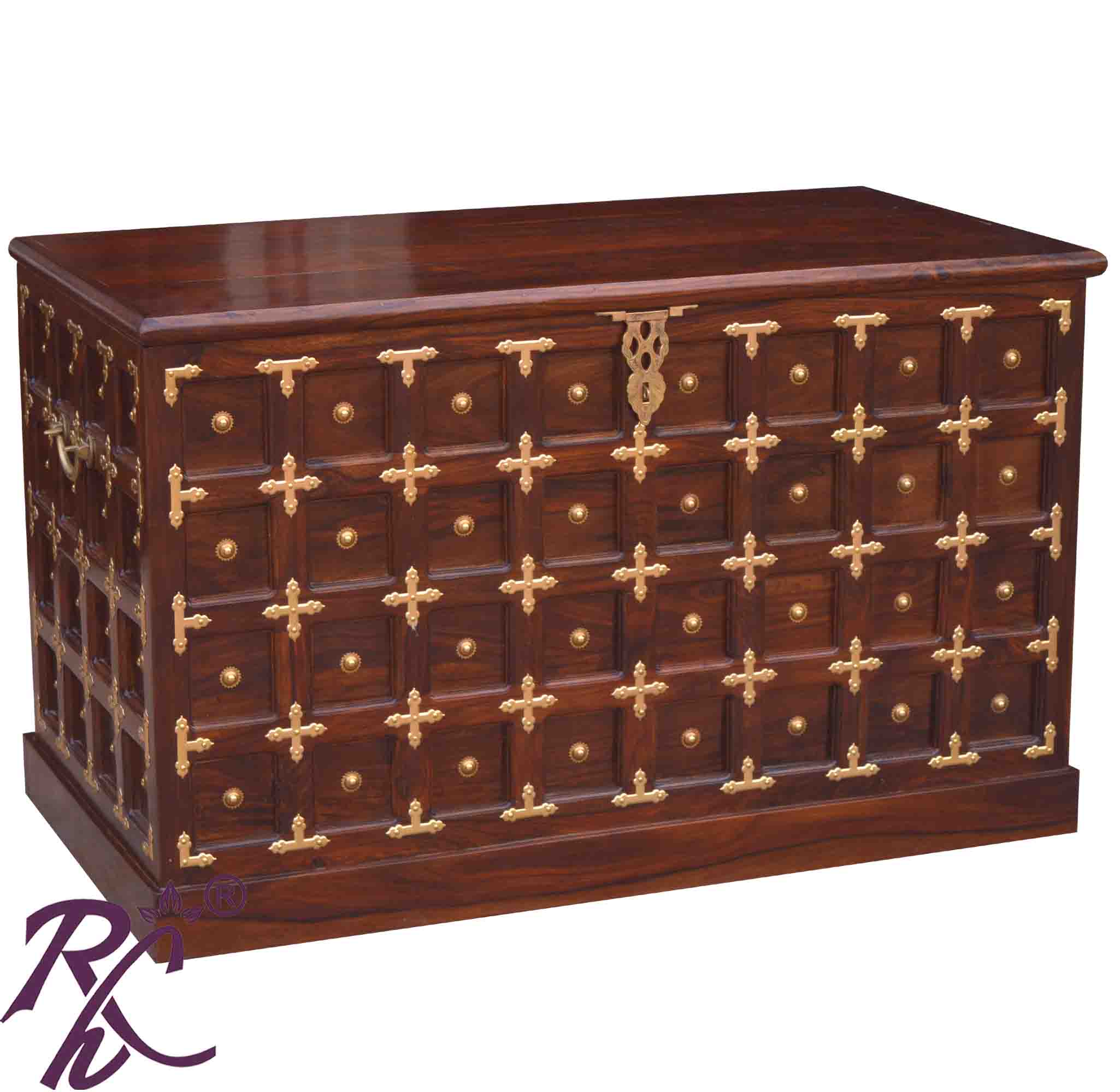 Solid Wood Brass Work L+T Design Blanket Box