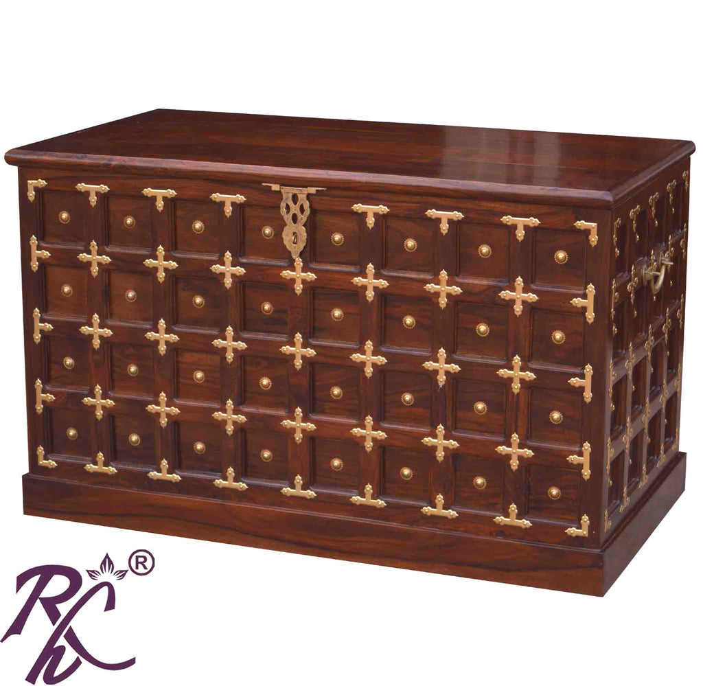 Solid Wood Brass Work L+T Design Blanket Box