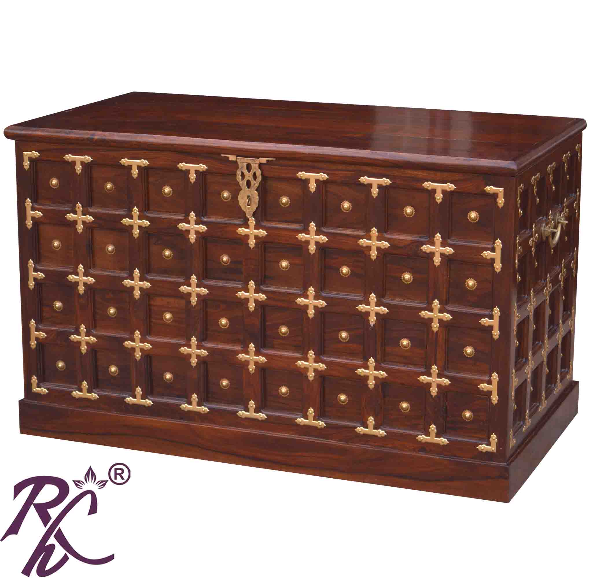 Solid Wood Brass Work L+T Design Blanket Box