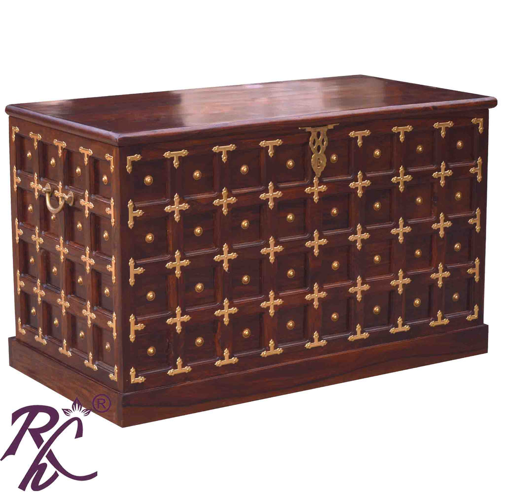 Solid Wood Brass Work L+T Design Blanket Box