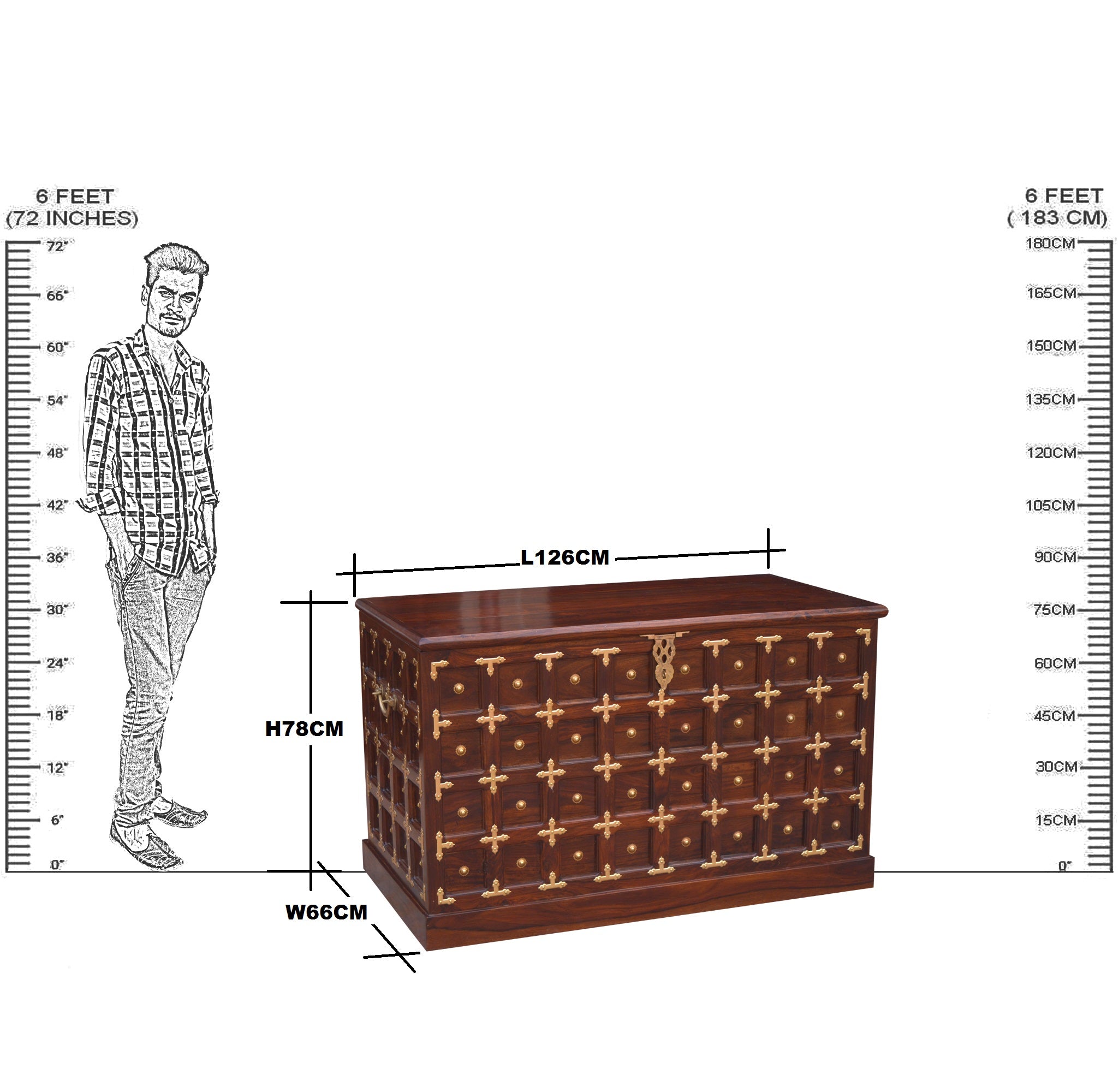 Solid Wood Brass Work L+T Design Blanket Box