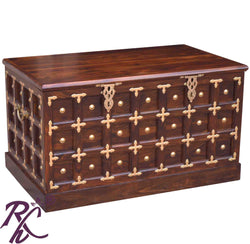 Solid Wood Brass Work L+T Design Blanket Box Small