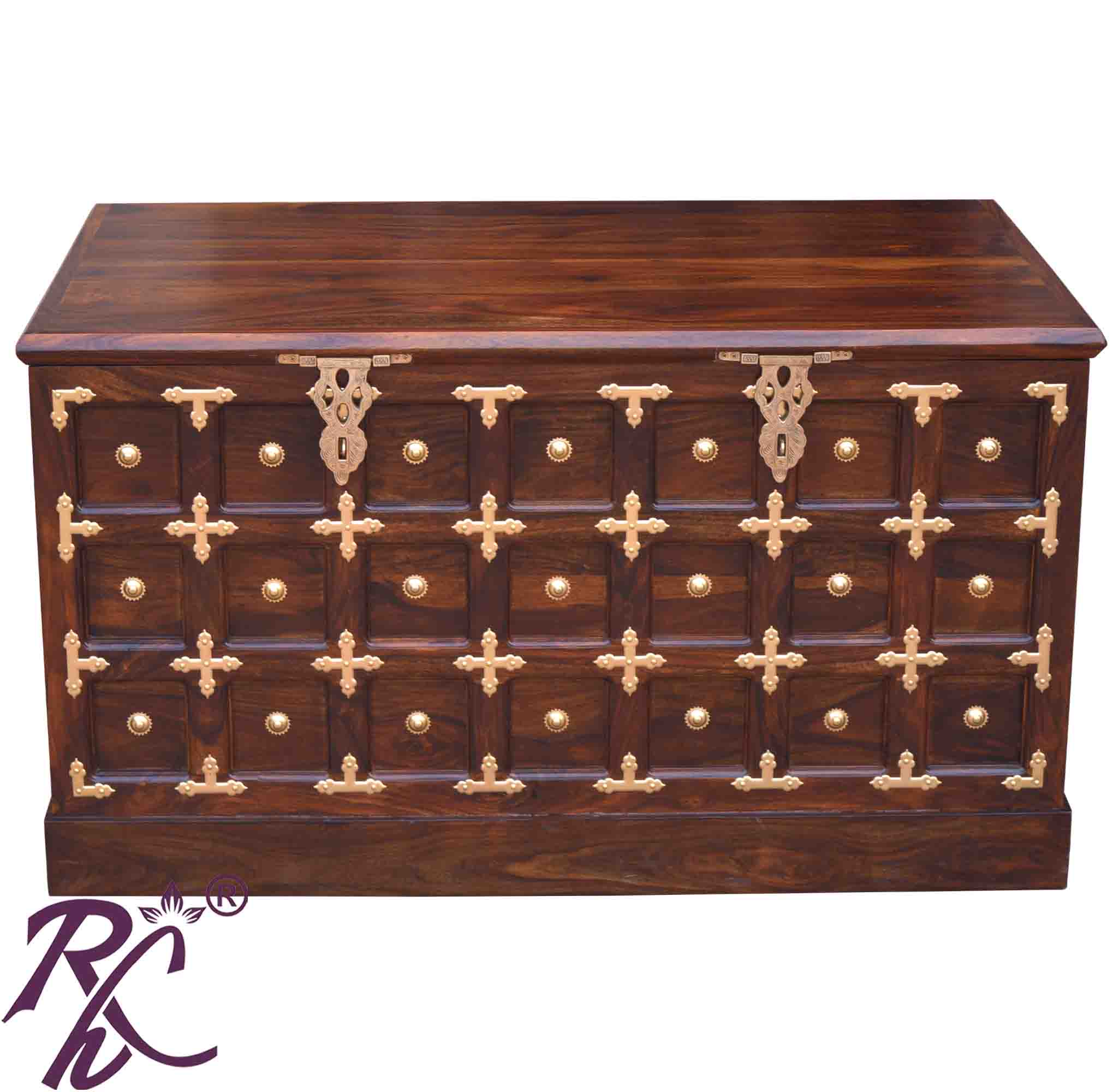 Solid Wood Brass Work L+T Design Blanket Box Small