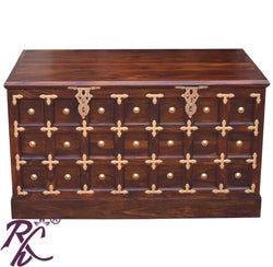 Solid Wood Brass Work L+T Design Blanket Box Small