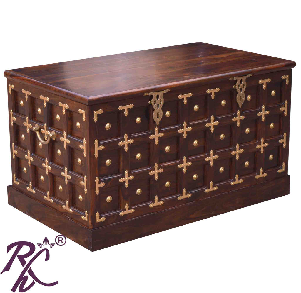 Solid Wood Brass Work L+T Design Blanket Box Small