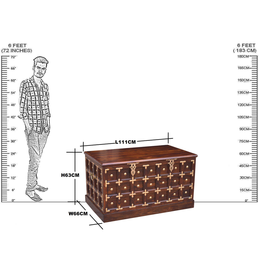 Solid Wood Brass Work L+T Design Blanket Box Small