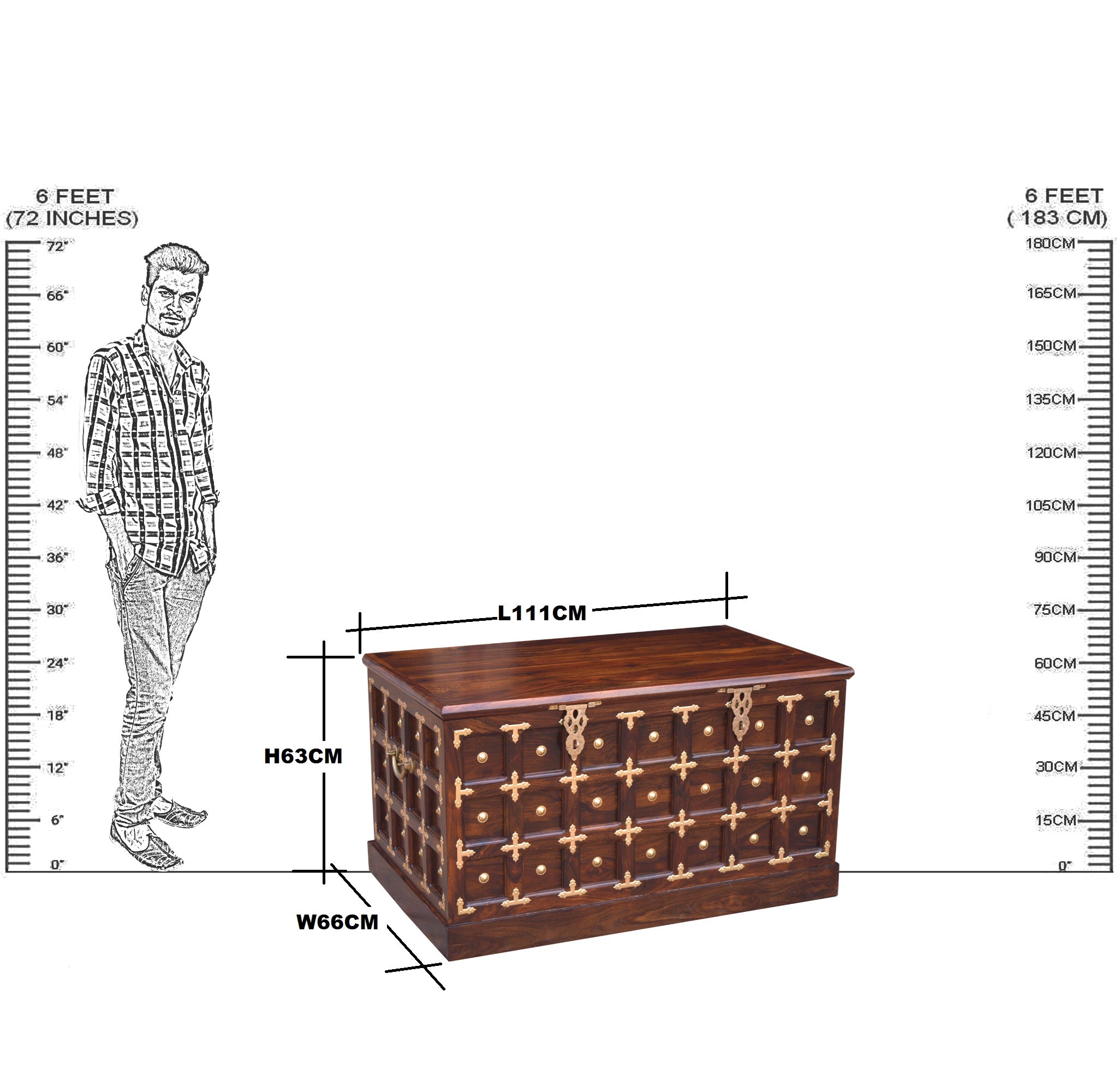 Solid Wood Brass Work L+T Design Blanket Box Small